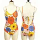 OEM Custom Retro Floral Print Tie Back One Piece Swimsuit